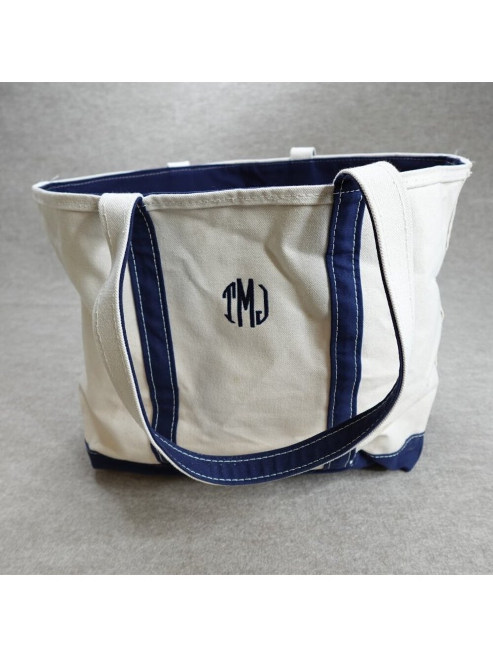 LL Bean Boat and Tote Bag Ivory Beige Large Zip Top Made In USA